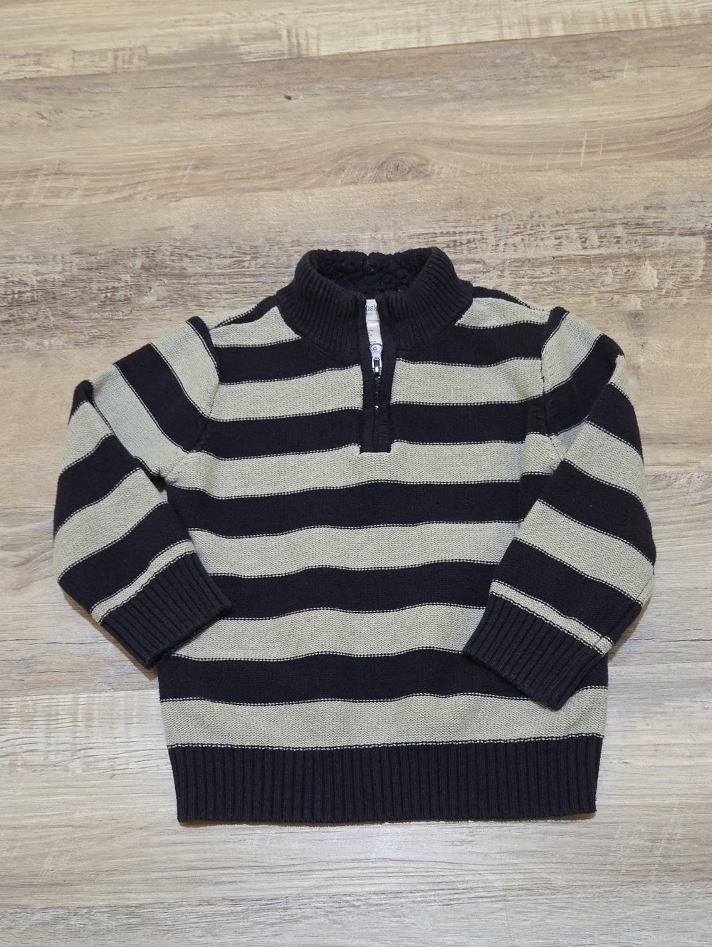 Toughskins Navy and Gray Striped Half-Zip Sweater Boys Size Medium
